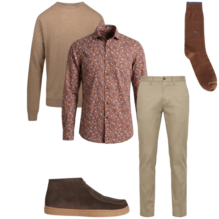 Outfit uomo - Total look #2348623. Stile Casual per Tutti i giorni. Abbinamento con stivali e stivaletti, pantaloni chino, camicie, calzini, maglieria.