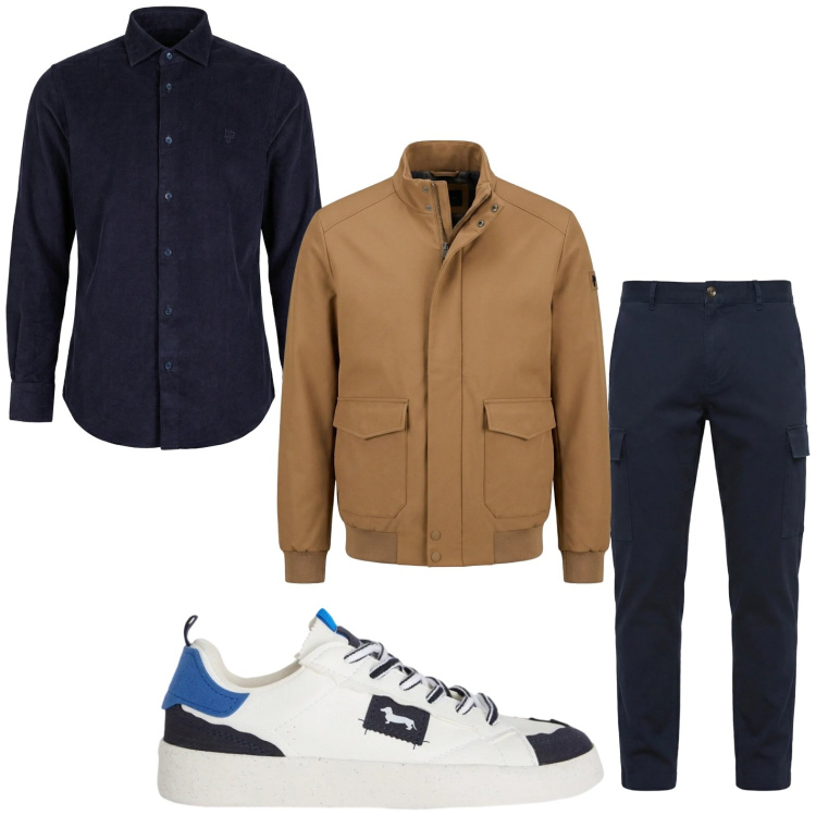 Outfit uomo - Casual. Stile Casual per Tutti i giorni. Abbinamento con sneakers, pantaloni cargo, camicie, bomber.