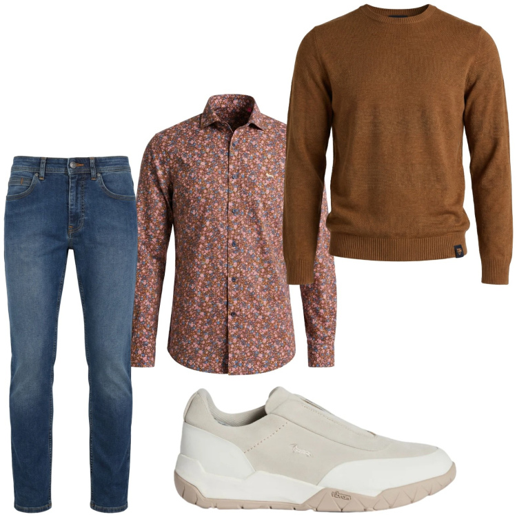 Outfit uomo - Stile weekend. Stile Trendy per Tutti i giorni. Abbinamento con maglieria, camicie, sneakers, jeans.