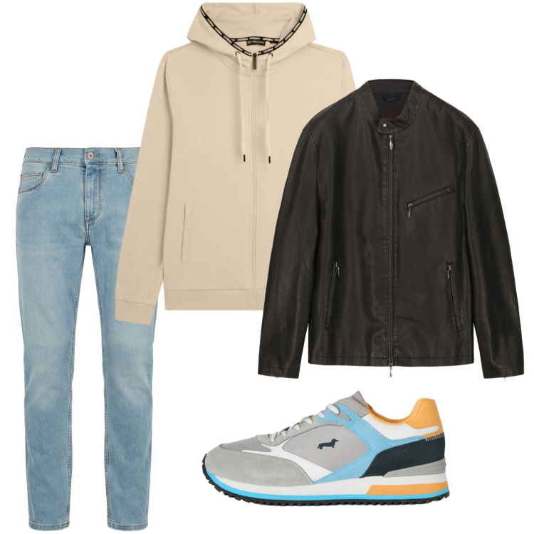 Outfit uomo - City. Stile Casual per Tutti i giorni. Abbinamento con jeans slim fit, sneakers, felpe con cappuccio, giacche.