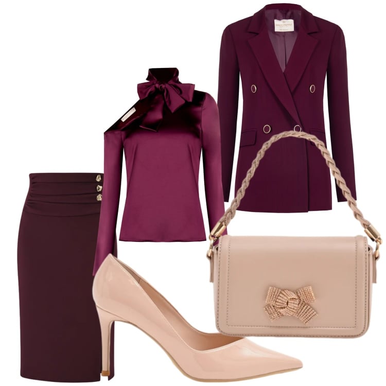 Outfit donna - Total look #2348630. Stile Chic per Serata fuori. Abbinamento con pochette, décolleté, bluse, gonne longuette, blazer.