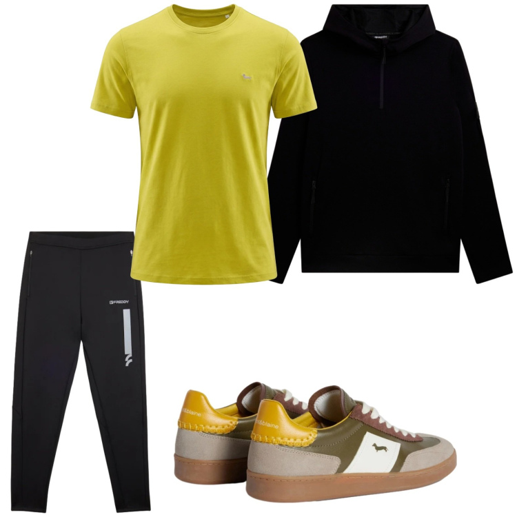 Outfit uomo - Sportivo. Stile Casual per Tutti i giorni. Abbinamento con sneakers, t-shirt, pantaloni, felpe con cappuccio.