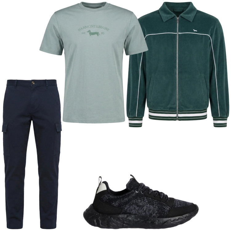 Outfit uomo - Sportivo. Stile Trendy per Tutti i giorni. Abbinamento con t-shirt, pantaloni cargo, felpe, sneakers.