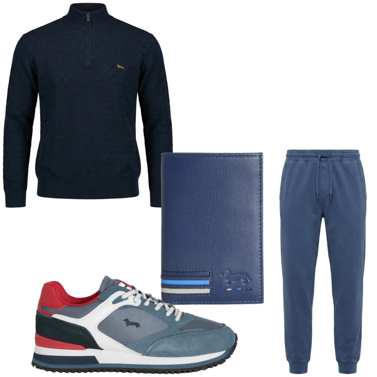 Outfit uomo - Easy. Stile Trendy per Tutti i giorni. Abbinamento con sneakers, portafogli, pullovers, pantaloni.