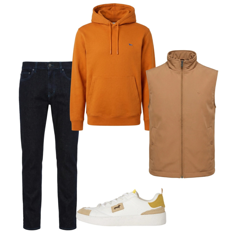 Outfit uomo - City. Stile Casual per Tutti i giorni. Abbinamento con jeans, sneakers, felpe con cappuccio, piumini.