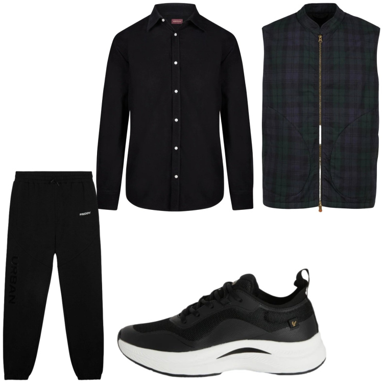 Outfit uomo - Black. Stile Casual per Tutti i giorni. Abbinamento con sneakers, pantaloni, piumini, camicie.