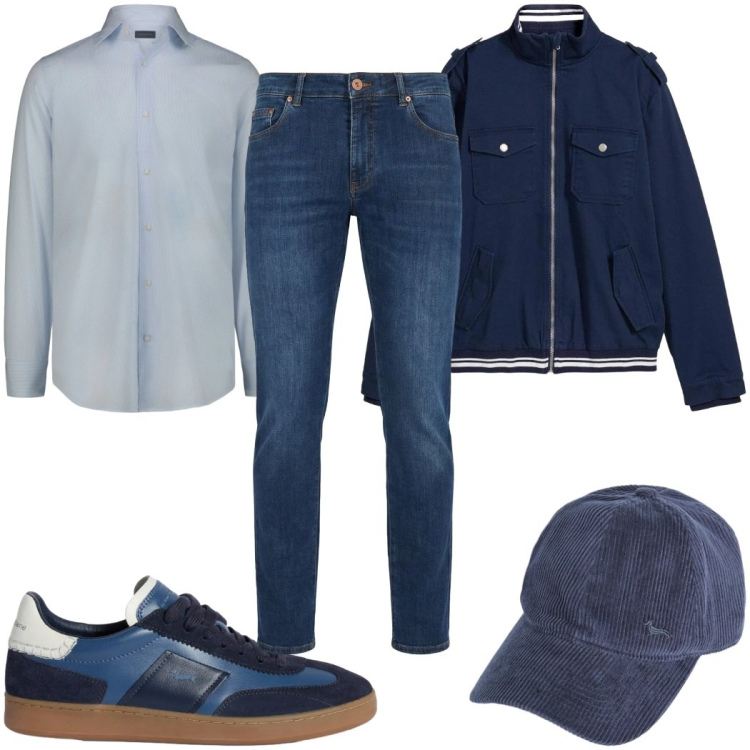 Outfit uomo - Total look #2348678. Stile Casual per Tutti i giorni. Abbinamento con giacche, sneakers, jeans, cappelli con visiera, camicie.