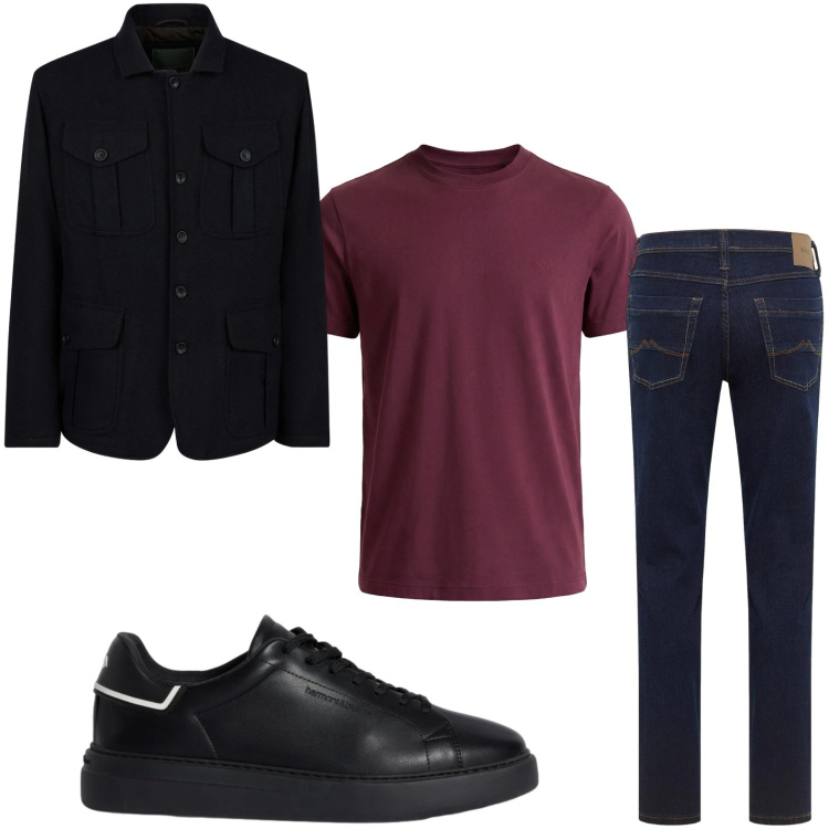 Outfit uomo - Casual. Stile Trendy per Tutti i giorni. Abbinamento con jeans dritti, sneakers, t-shirt, giacche.