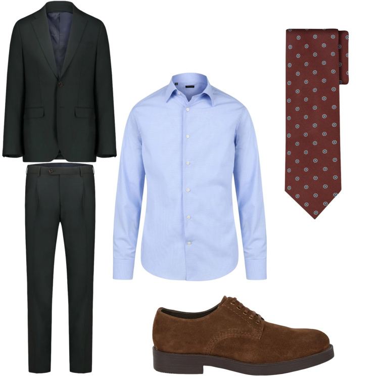 Outfit uomo - Stile ufficio. Stile Trendy per Tutti i giorni. Abbinamento con scarpe stringate, camicie, abiti, cravatte.