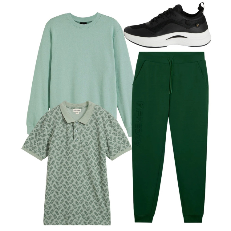 Outfit uomo - Total look #2348687. Stile Urban per Sport. Abbinamento con felpe, polo, sneakers, pantaloni.