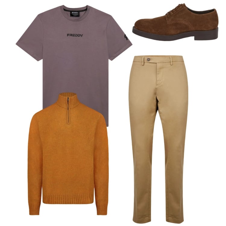 Outfit uomo - Total look #2348691. Stile Casual per Tutti i giorni. Abbinamento con t-shirt, pantaloni chino, scarpe stringate, maglieria.