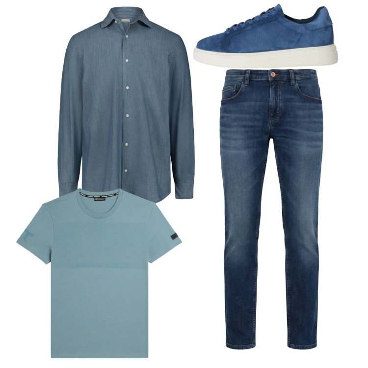 Outfit uomo - Total look #2348697. Stile Casual per Tutti i giorni. Abbinamento con sneakers, jeans, t-shirt, camicie.