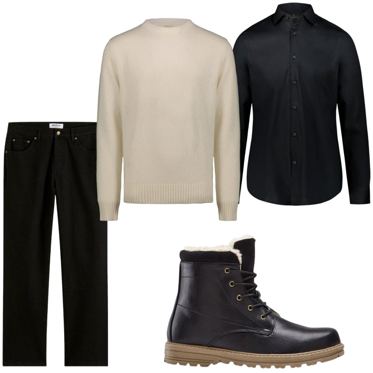 Outfit uomo - Casual. Stile Casual per Tutti i giorni. Abbinamento con jeans dritti, stivali e stivaletti, camicie, maglieria.