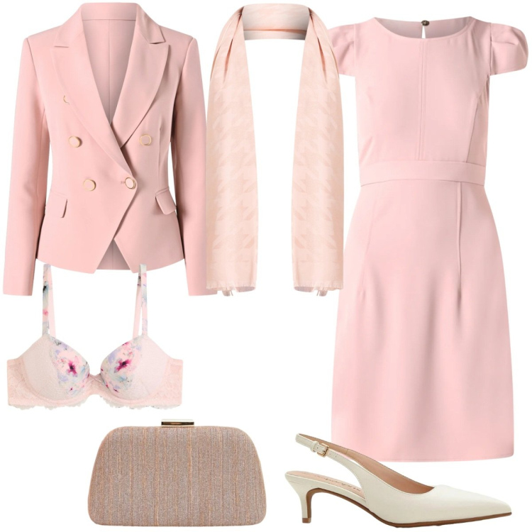 Outfit donna - Total look #2348715. Stile Chic per Cerimonia. Abbinamento con reggiseni, décolleté, pochette, vestiti corti, blazer, sciarpe.