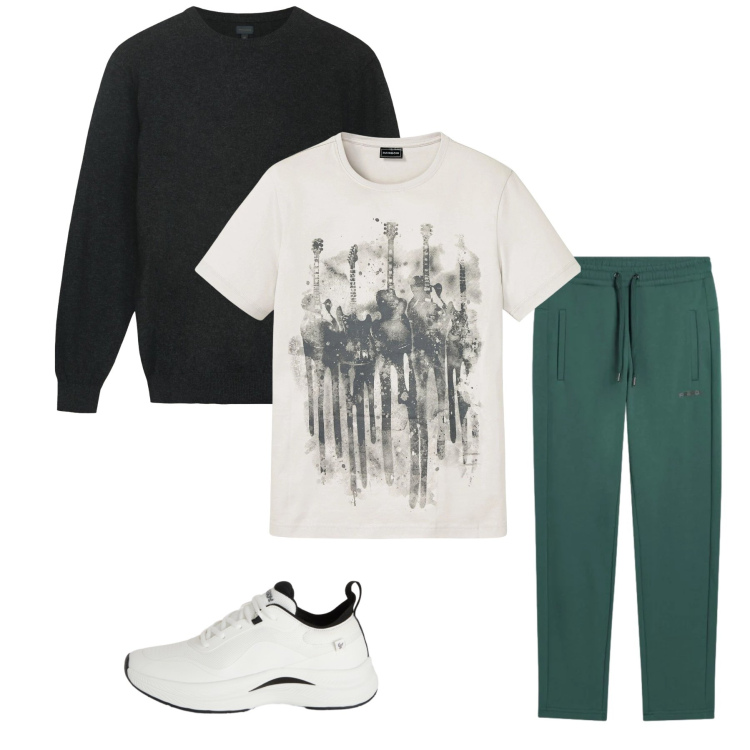 Outfit uomo - Total look #2348717. Stile Trendy per Tutti i giorni. Abbinamento con t-shirt, sneakers, pantaloni, maglieria.