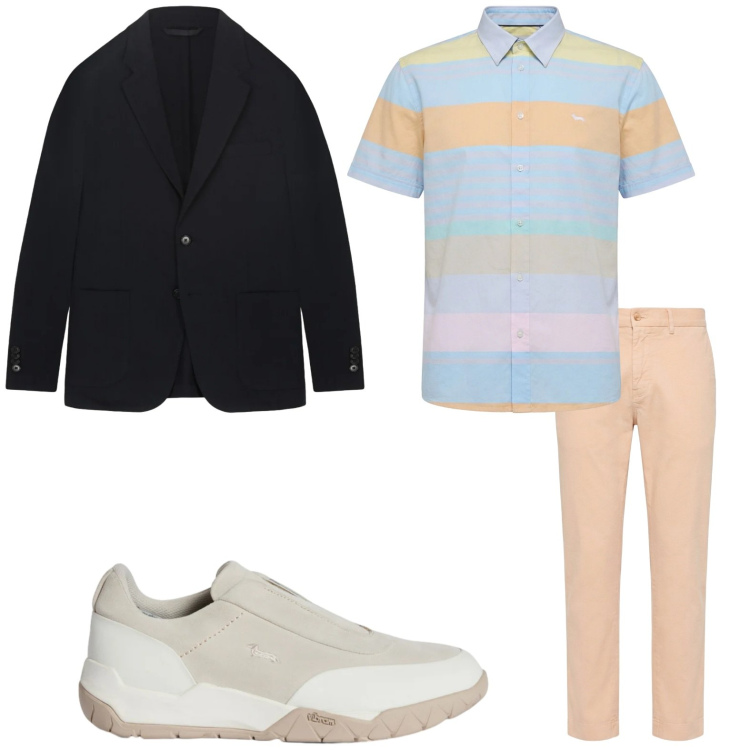 Outfit uomo - Trendy. Stile Trendy per Tutti i giorni. Abbinamento con camicie a manica corta, pantaloni chino, sneakers, giacche.