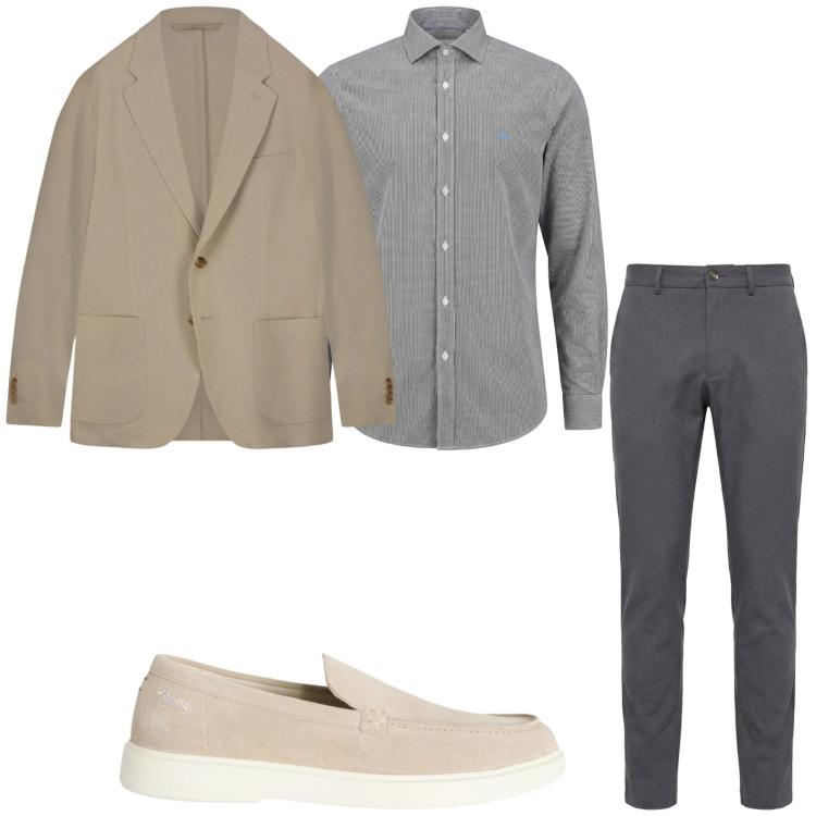 Outfit uomo - Elegante. Stile Casual per Ufficio. Abbinamento con pantaloni chino, camicie, scarpe stringate, giacche.