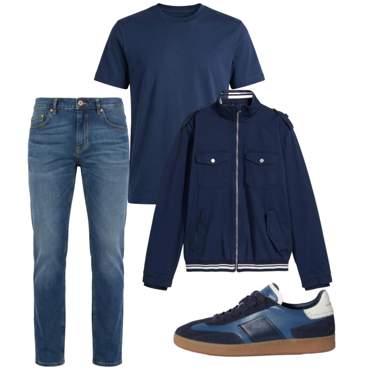 Outfit uomo - Febbraio. Stile Casual per Tutti i giorni. Abbinamento con giacche, t-shirt, sneakers, jeans.