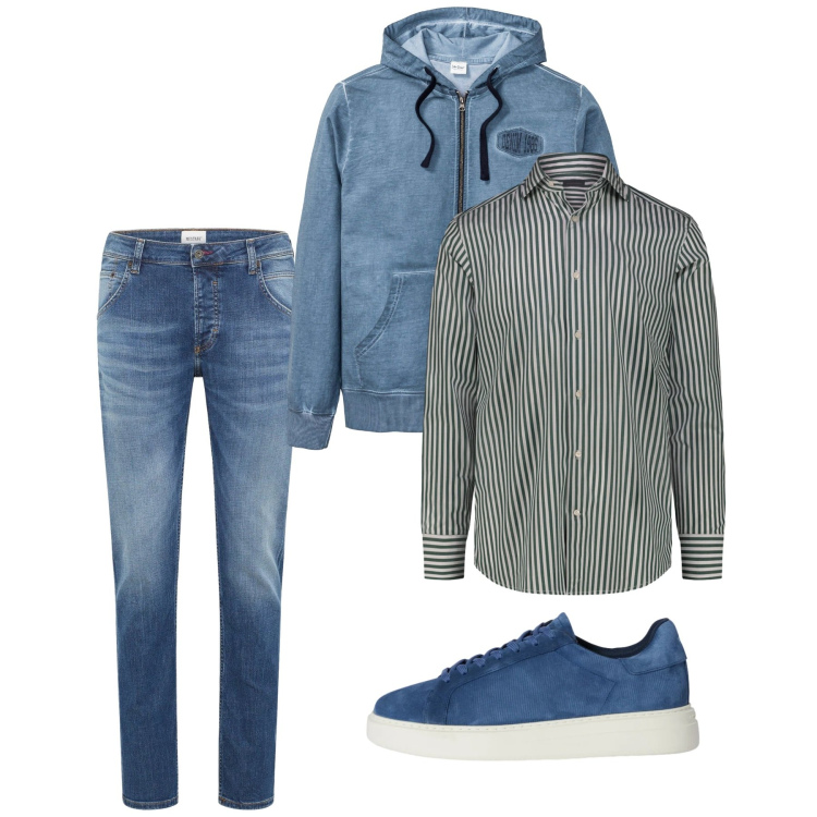 Outfit uomo - City di chi ha una vita. Stile Casual per Tutti i giorni. Abbinamento con felpe con cappuccio, jeans dritti, sneakers, camicie.