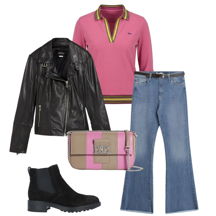 Outfit donna - Total look #2348747. Stile Casual chic per Tutti i giorni. Abbinamento con stivaletti chelsea, blazer, polo, borse a spalla, jeans.