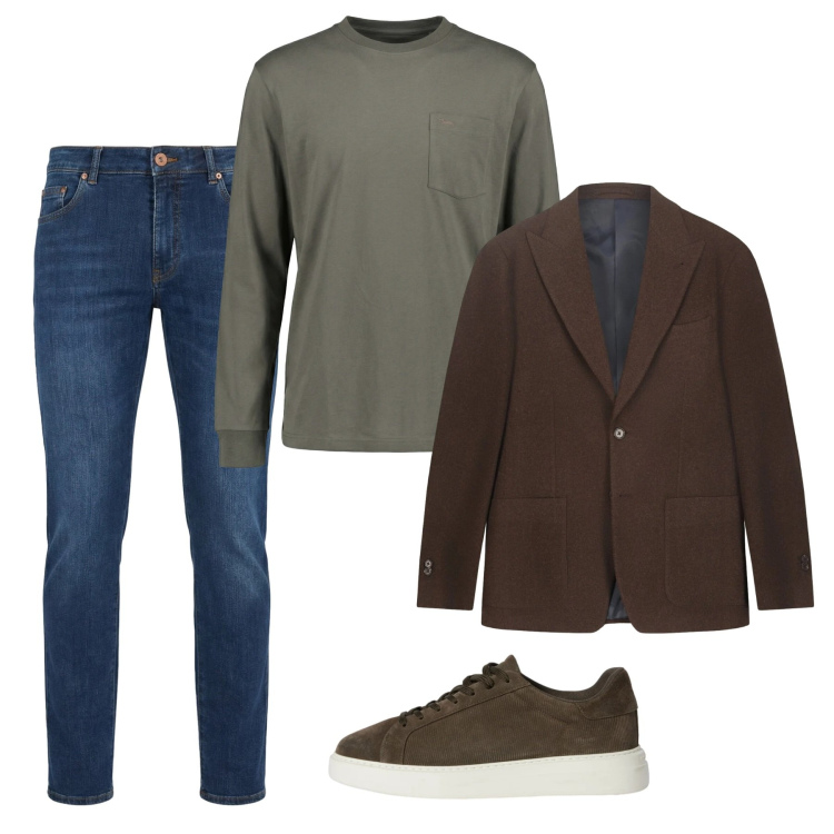 Outfit uomo - City. Stile Casual per Tutti i giorni. Abbinamento con t-shirt, sneakers, jeans, giacche.