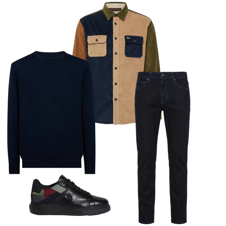 Outfit uomo - Total look #2348752. Stile Trendy per Serata speciale. Abbinamento con jeans, sneakers, camicie, maglieria.