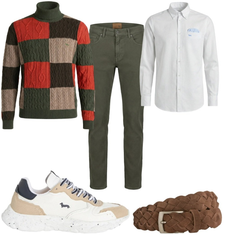 Outfit uomo - Total look #2348763. Stile Casual per Tutti i giorni. Abbinamento con cinture, camicie, pantaloni, sneakers, maglieria.