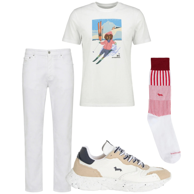 Outfit uomo - Total look #2348769. Stile Trendy per Tutti i giorni. Abbinamento con pantaloni, sneakers, t-shirt, calzini.