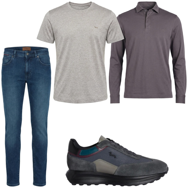 Outfit uomo - Minimal. Stile Casual per Tutti i giorni. Abbinamento con sneakers, polo, jeans slim fit, t-shirt.
