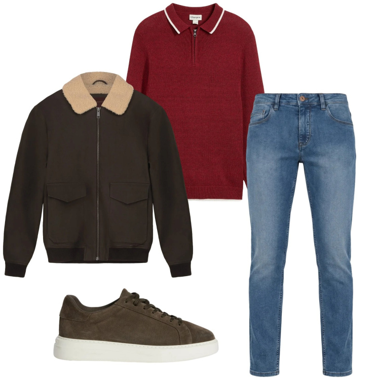 Outfit uomo - Total look #2348777. Stile Casual per Tutti i giorni. Abbinamento con maglieria, sneakers, jeans, bomber.