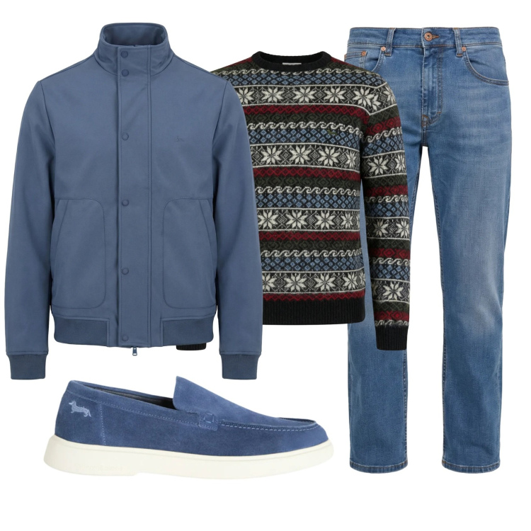 Outfit uomo - Total look #2348778. Stile Casual per Ufficio. Abbinamento con pullovers, jeans, bomber, sneakers.