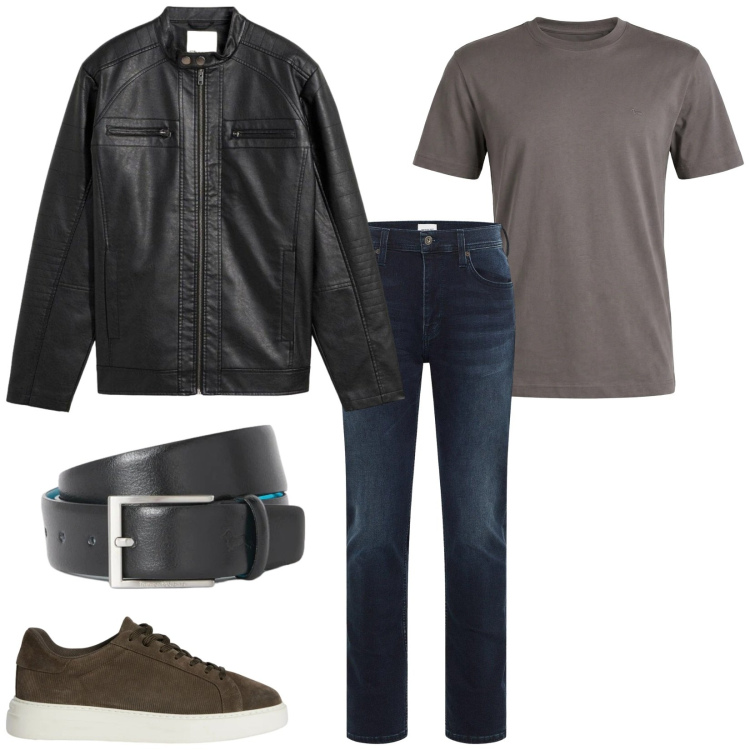 Outfit uomo - Total look #2348784. Stile Casual per Tutti i giorni. Abbinamento con giacche, jeans slim fit, sneakers, t-shirt, cinture.