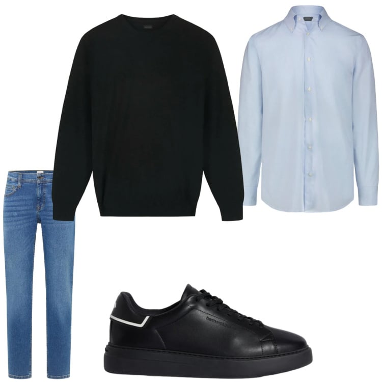 Outfit uomo - Minimal. Stile Trendy per Tutti i giorni. Abbinamento con jeans bootcut, sneakers, camicie, pullovers.