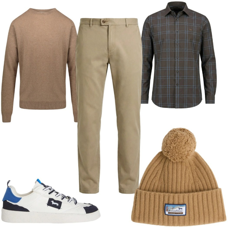 Outfit uomo - Total look #2348787. Stile Casual per Tutti i giorni. Abbinamento con berretti, sneakers, camicie, pantaloni chino, maglieria.