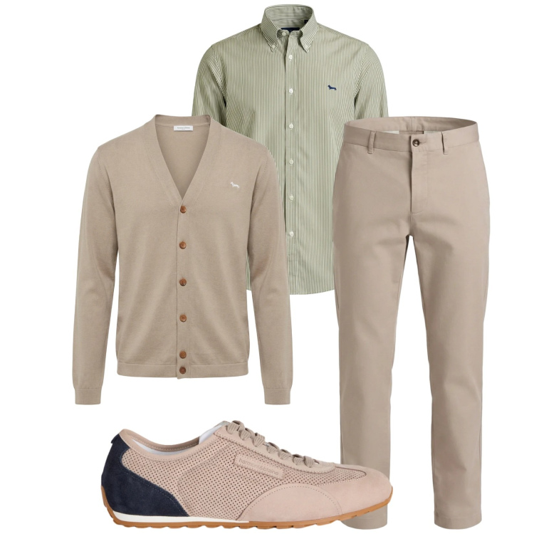 Outfit uomo - Total look #2348799. Stile Trendy per Serata speciale. Abbinamento con sneakers, pantaloni cargo, cardigans, camicie.