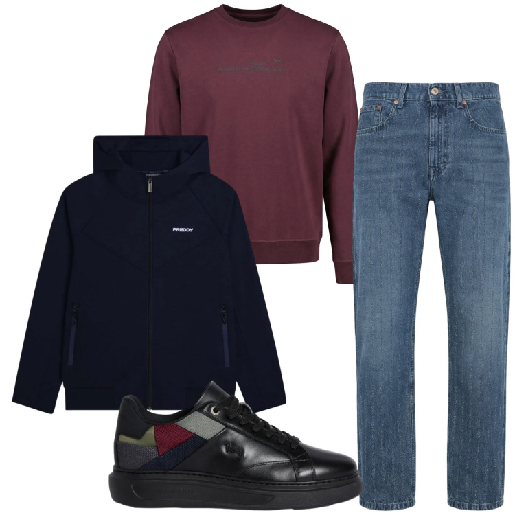 Outfit uomo - Total look #2348810. Stile Casual per Tutti i giorni. Abbinamento con jeans, sneakers, felpe, felpe con cappuccio.