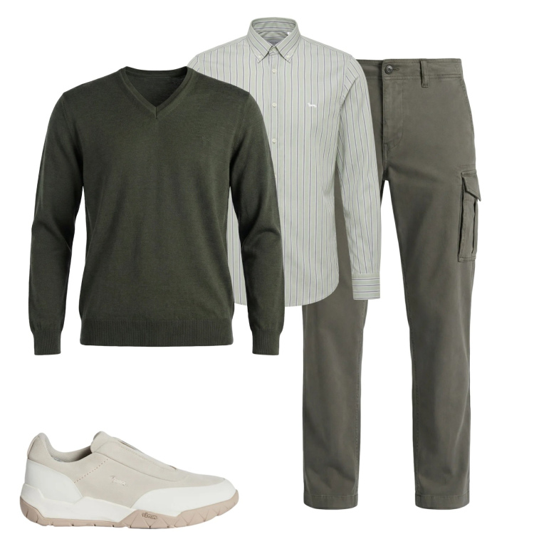 Outfit uomo - Total look #2348840. Stile Urban per Tutti i giorni. Abbinamento con pantaloni cargo, pullovers, camicie, sneakers.