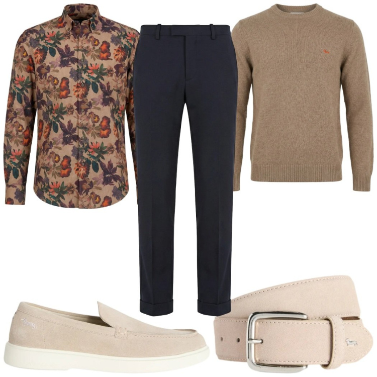 Outfit uomo - Total look #2348849. Stile Casual per Tutti i giorni. Abbinamento con pantaloni chino, cinture, pullovers, camicie, scarpe stringate.