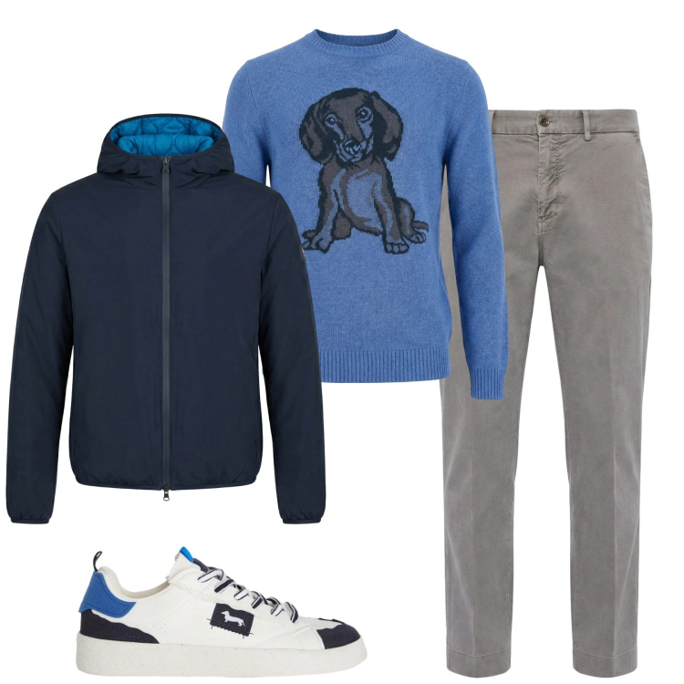 Outfit uomo - Total look #2348851. Stile Urban per Tutti i giorni. Abbinamento con sneakers, pantaloni chino, maglieria, bomber.