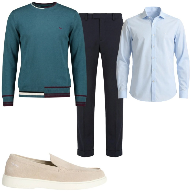 Outfit uomo - Total look #2348855. Stile Casual per Tutti i giorni. Abbinamento con pantaloni chino, camicie, pullovers, scarpe stringate.