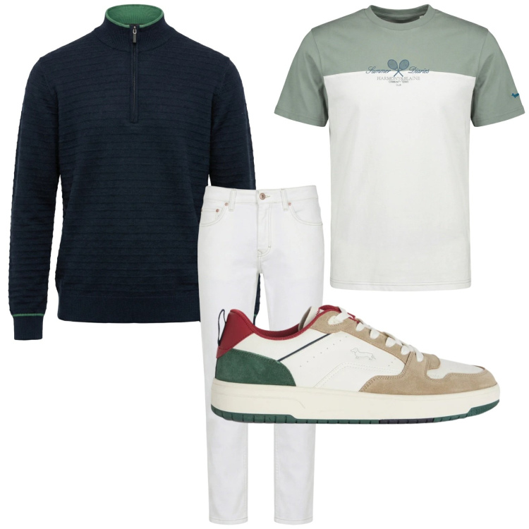 Outfit uomo - Trendy. Stile Trendy per Tutti i giorni. Abbinamento con sneakers, jeans, t-shirt, maglieria.
