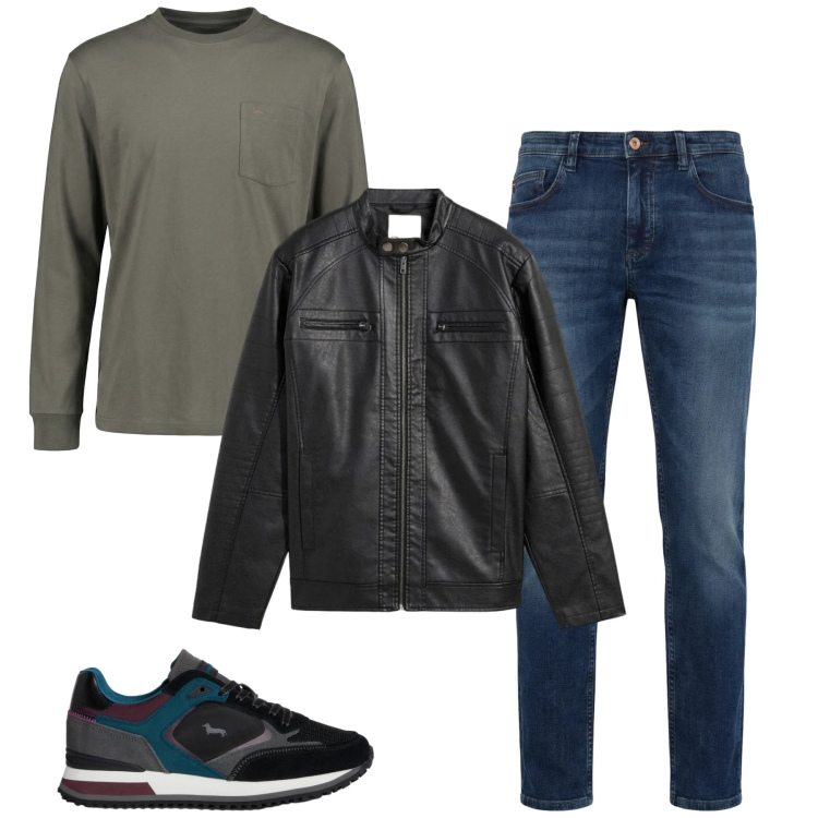 Outfit uomo - Total look #2348869. Stile Casual per Tutti i giorni. Abbinamento con giacche, t-shirt, jeans, sneakers.