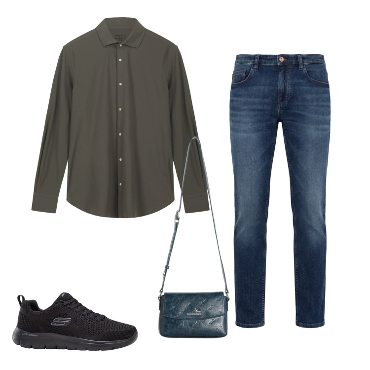 Outfit uomo - Total look #2348870. Stile Casual per Tutti i giorni. Abbinamento con sneakers, jeans, borse sportive, camicie.