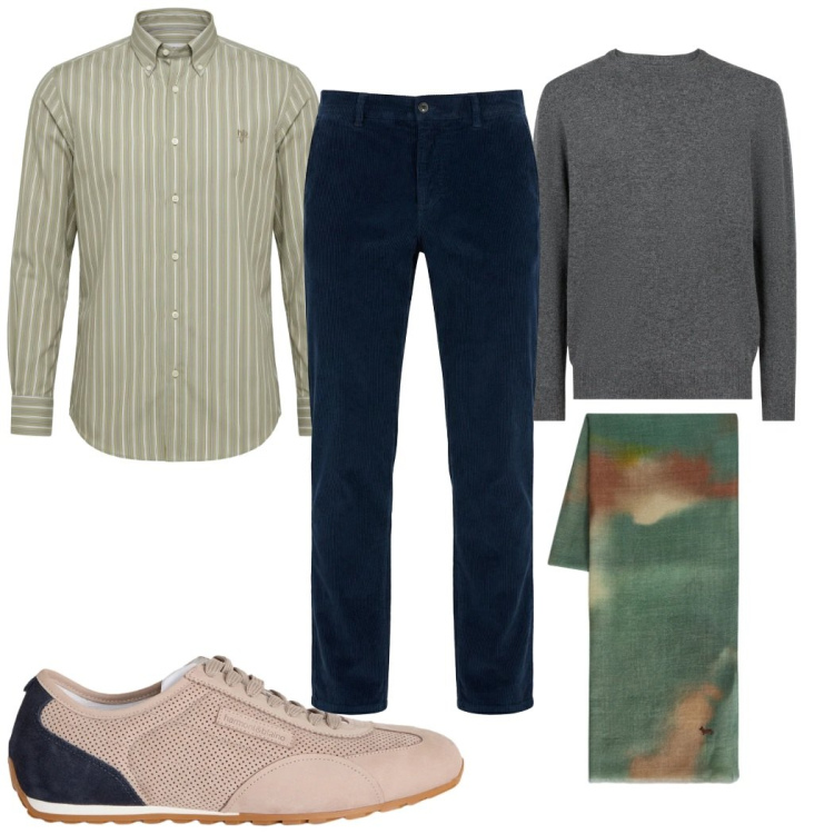 Outfit uomo - Total look #2348871. Stile Casual per Tutti i giorni. Abbinamento con sneakers, pantaloni chino, sciarpe, camicie, maglieria.