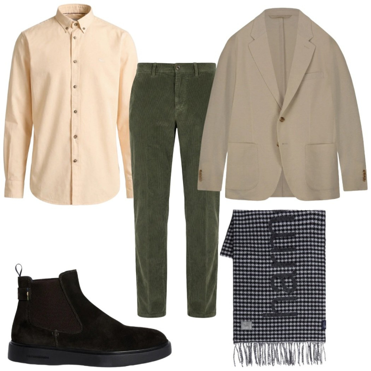 Outfit uomo - Total look #2348892. Stile Casual per Tutti i giorni. Abbinamento con pantaloni chino, camicie, stivali e stivaletti, sciarpe, giacche.