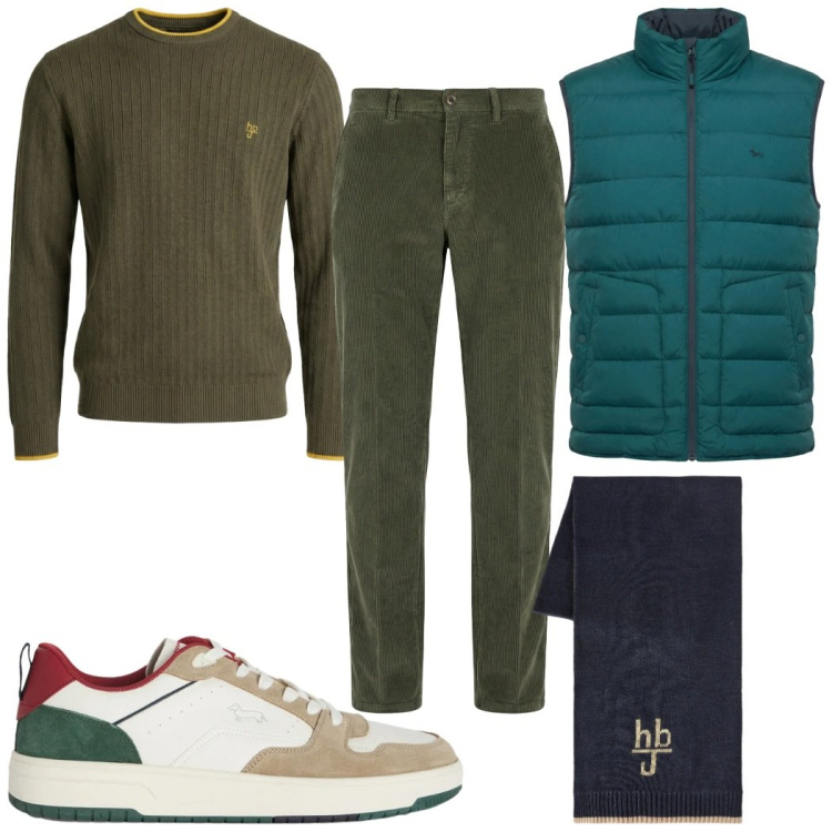 Outfit uomo - Total look #2348901. Stile Casual per Tutti i giorni. Abbinamento con sneakers, pantaloni chino, piumini, maglieria, sciarpe.