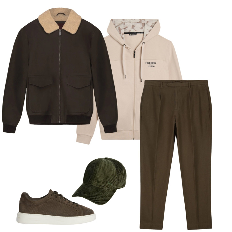 Outfit uomo - Total look #2348912. Stile Trendy per Tutti i giorni. Abbinamento con sneakers, cappelli con visiera, felpe con cappuccio, bomber, pantaloni.