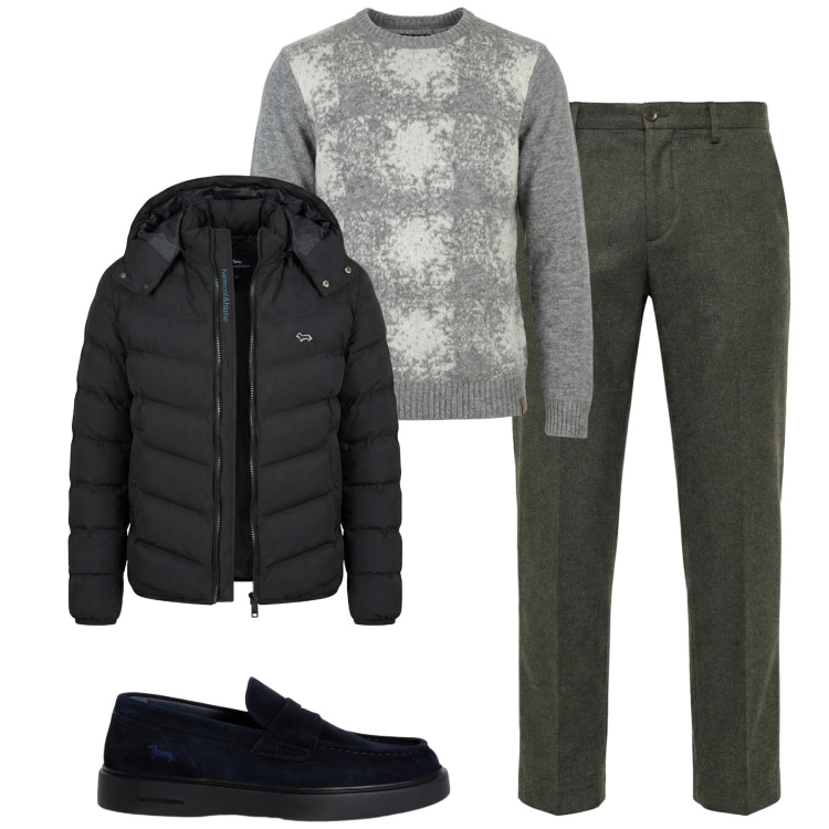 Outfit uomo - Total look #2348920. Stile Urban per Tutti i giorni. Abbinamento con maglieria, scarpe stringate, pantaloni chino, piumini.
