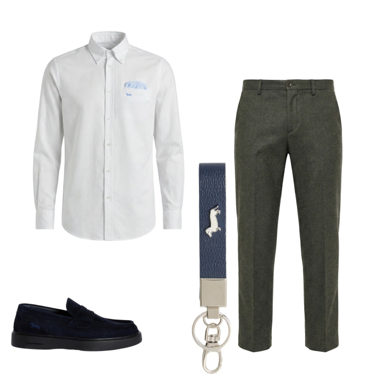 Outfit uomo - Total look #2348921. Stile Casual per Tutti i giorni. Abbinamento con scarpe stringate, pantaloni chino, camicie, portachiavi.
