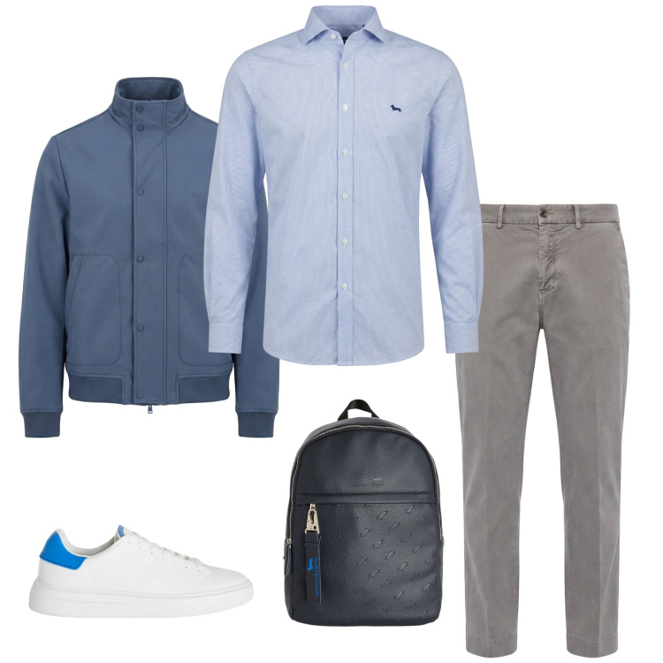 Outfit uomo - Total look #2348924. Stile Casual per Ufficio. Abbinamento con camicie, pantaloni chino, sneakers, borse sportive, bomber.